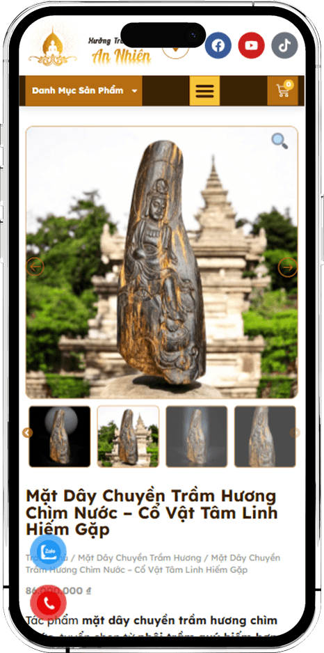 Giao diện Mobile Xưởng Trầm Hương An Nhiên
